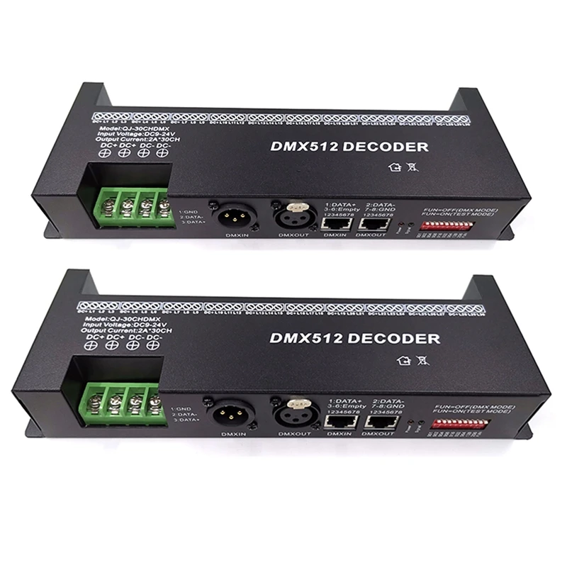 

2X 30 Channel RGB DMX512 Decoder LED Strip Controller 60A DMX Dimmer PWM Driver Input DC9-24V 30CH