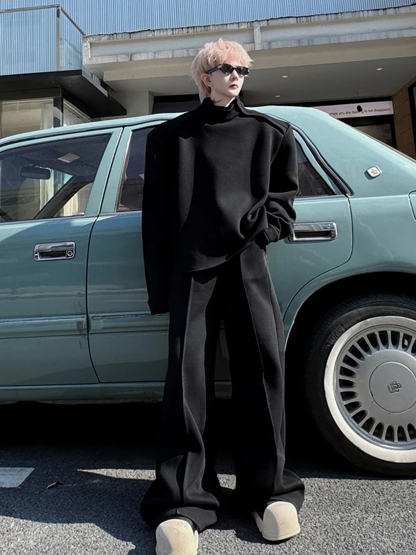 

Spring American High Street Sport Casual Stand Collar Sweatirt Set Men Padded oulder Overhead Wide Leg Pants Premium Feel