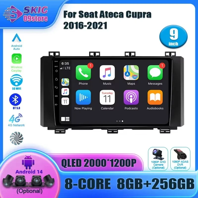 

Android 14 Player For Seat Ateca Cupra 2016 - 2021 Car Radio Wireless Carplay Navigation GPS Multimedia Touch Head Unit Screen