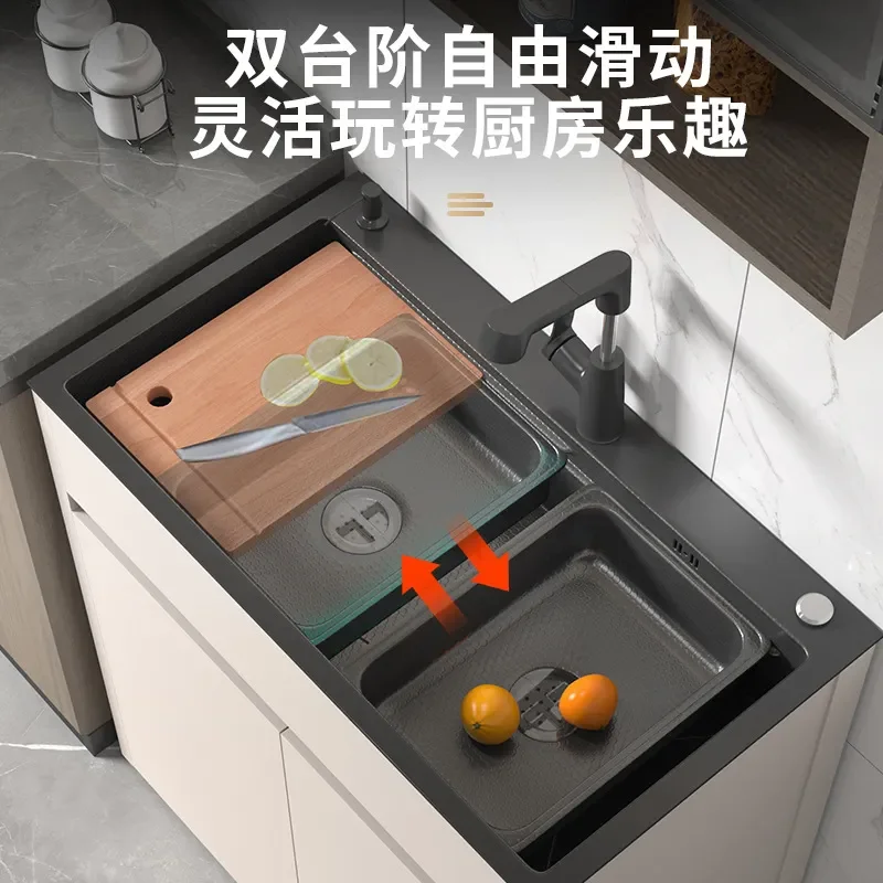 Stainless Steel Kitchen Sink Large Single Bowl Integrated Cabinet Floor to Ceiling Vegetable Basin Dishwasher Balcony Sink