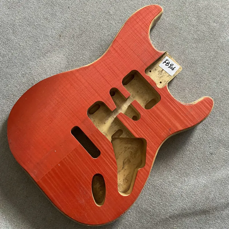 FB926  Unfinished Red Flamed Maple With Basswood Top 6 Strings ST Electric Guitar Body HSH Pickups Tremolo Bridge DIY part