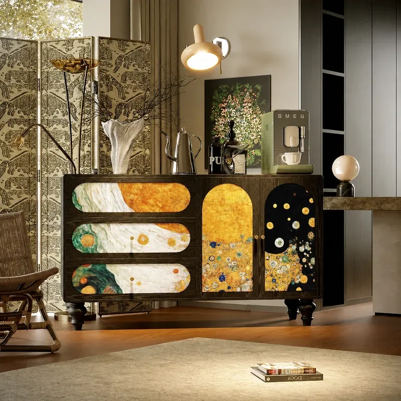 Retro Painted Solid Wood Chest Bedroom Bedside Decorative Locker Entrance Living Room Storage Arc Vertical Cabinet