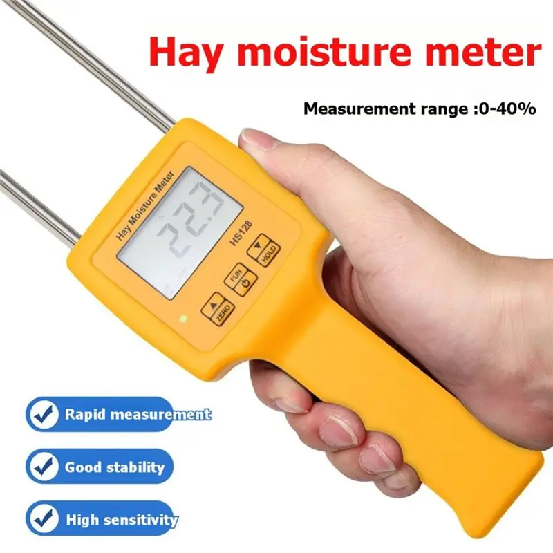 ABKJ-HS128 Hay Moisture Meter Handheld Bale Straw Moisture Tester Digital Forage Grass Moisture Detector For Agriculture Farm
