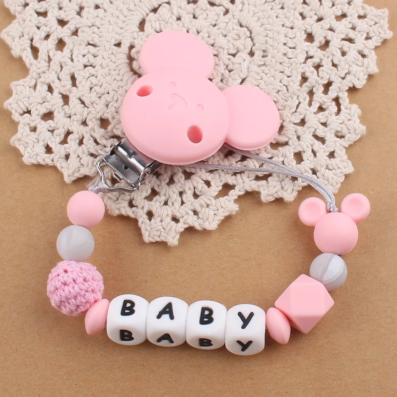 Personalized Name English Letters Toddler Soother Pacifier Clips Dummy Nipple Chain Holder Baby Teething Chew Toy Shower Gift