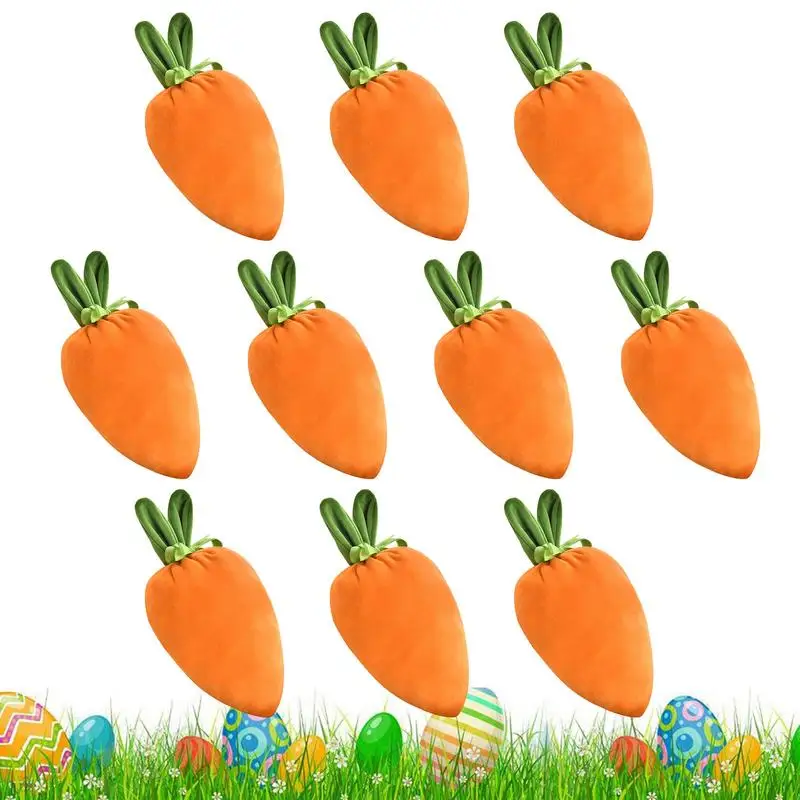 Easter Carrot Shape Candy Bags 10X Easter Treat Candy Bags Easter Basket Stuffers Rabbit Ear Velvet Bags For Spring Holiday