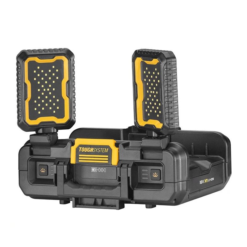 DEWALT DWST08061 2.0 TOUGHSYSTEM Luz de trabajo ajustable con almacenamiento 2 en 1 con cabezales LED Caja de almacenamiento compacta