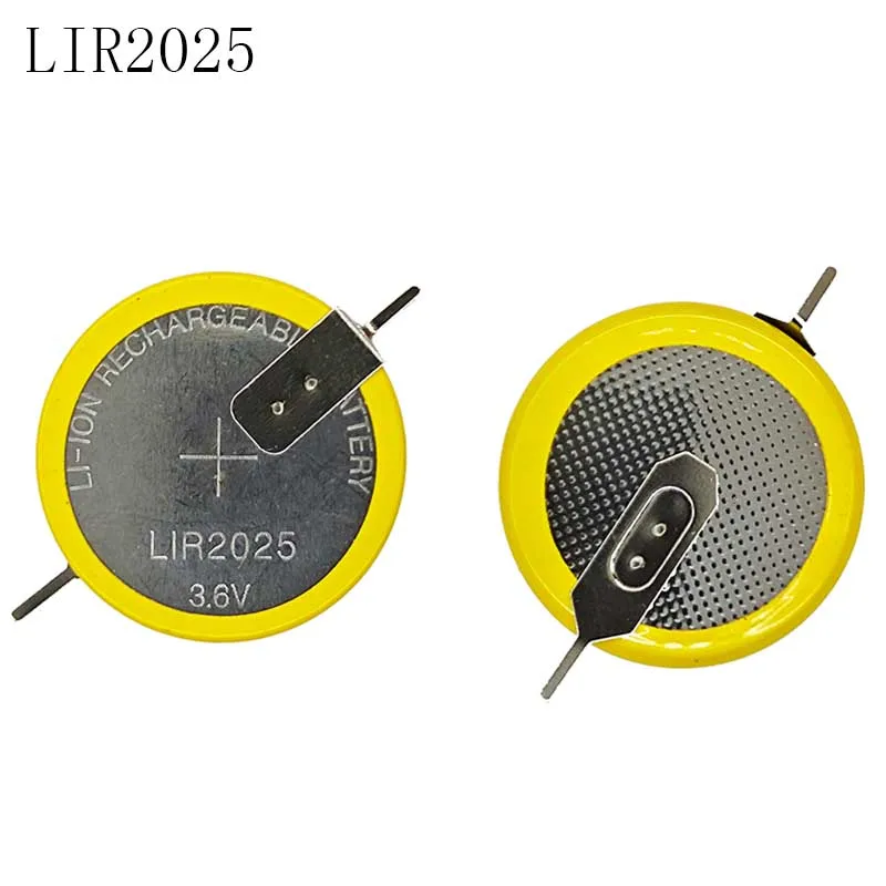 20pcs/lot LIR2025 180degrees pins Rechargeable battery 2025 for Automobile remote control key