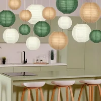 6PCS Sage Green Brown Chinese Japanese Hanging Paper Lanterns Paper Lanterns for Green Boho Summer Wedding Birthday Party Decor 3