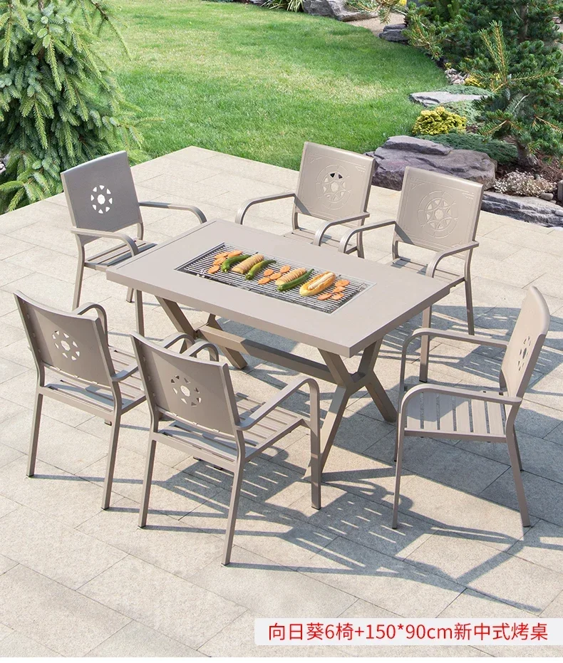 Outdoor table and chair non-smoking electric charcoal grill patio garden terrace outdoor wrought iron dining table combination