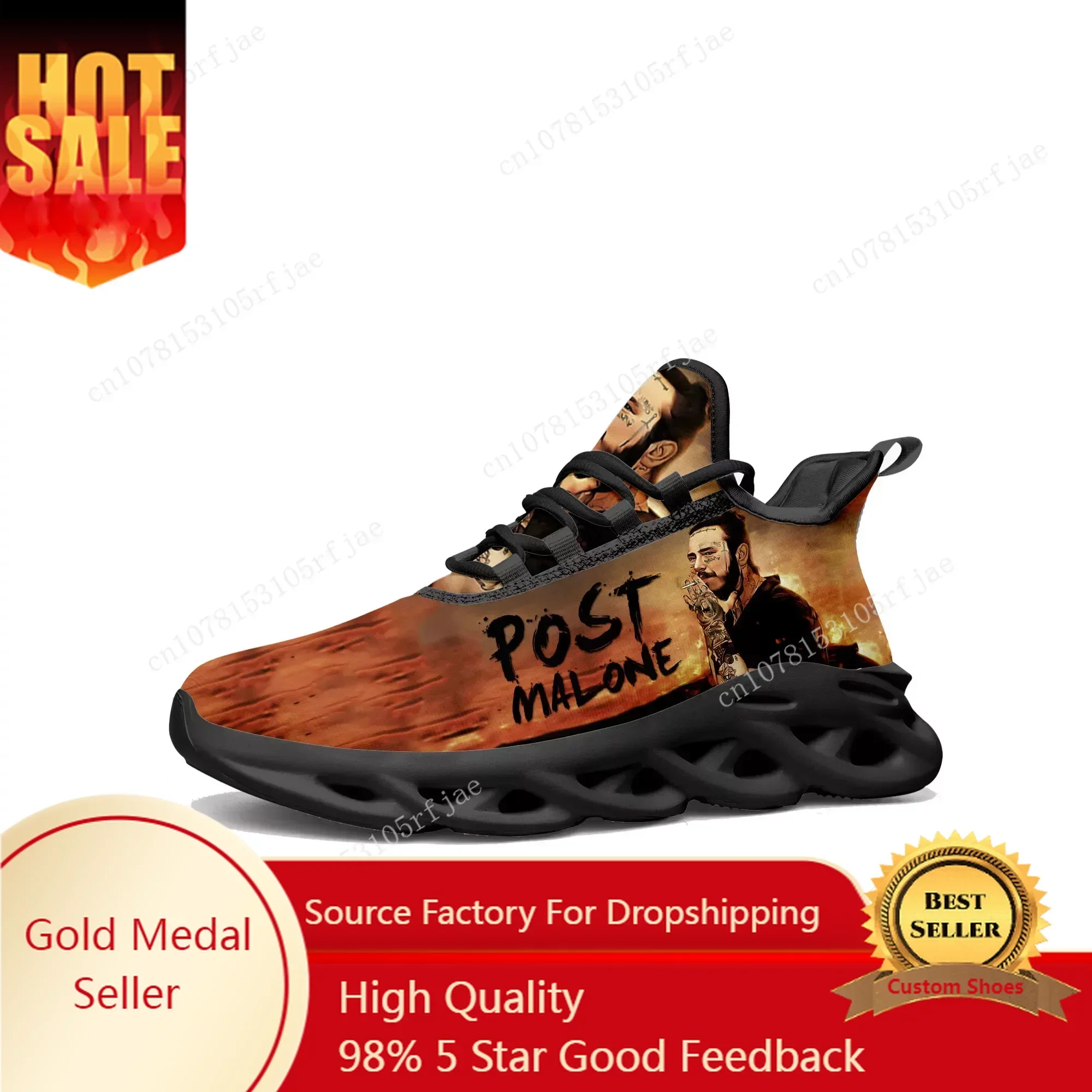 P-Posts M-Malones Hot Rap Singer Flats Sneaker Men Women Sport Running Shoe Sneaker Lace Up Mesh Footwear Tailor-made Shoe Black