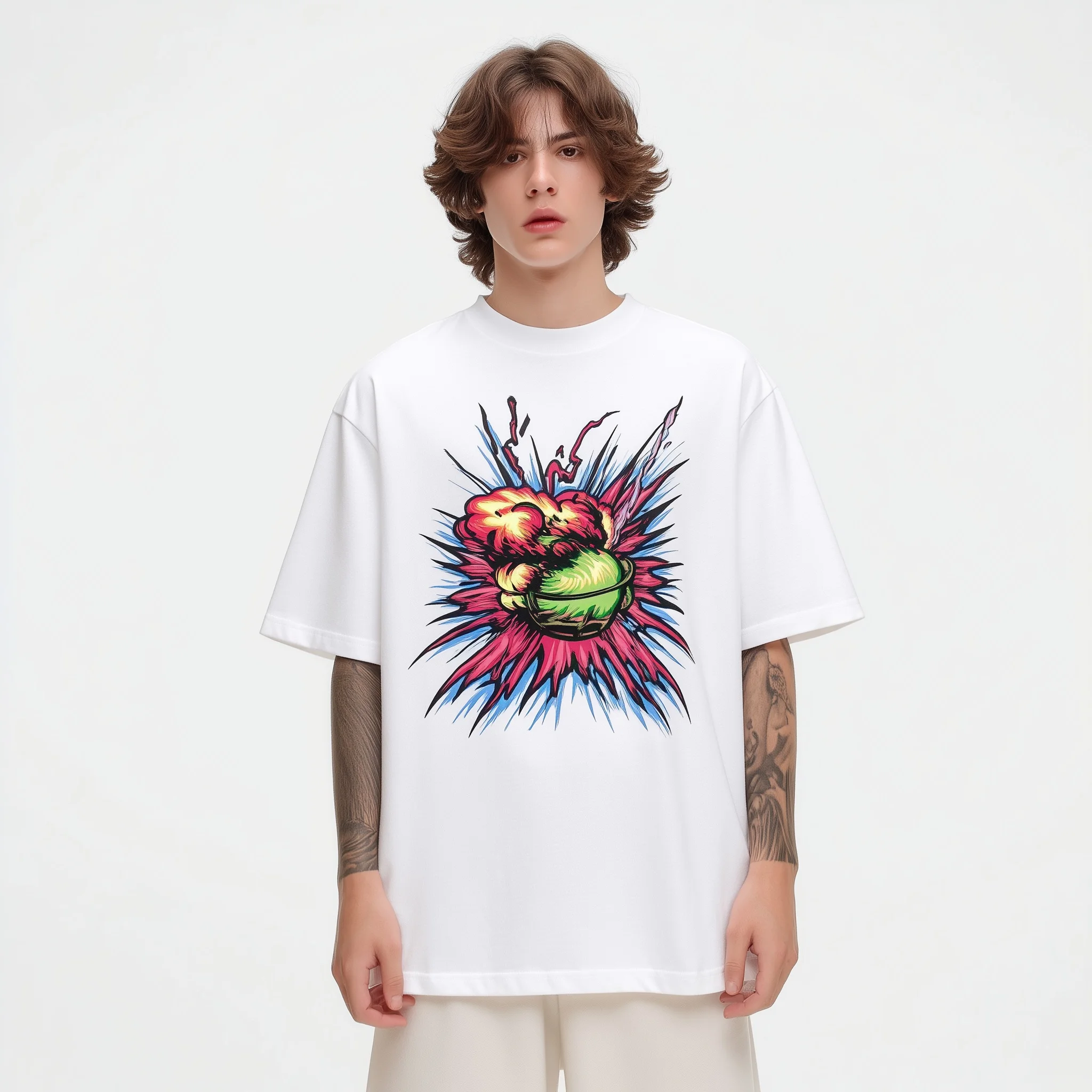 

Teevo Oversized T-Shirt White Abstract Floral Burst Graphic Casual Wear