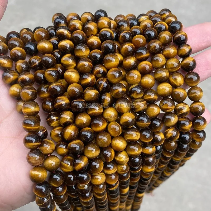 7A Quality Natural Stone Yellow Tiger Eyes Buddha Beads Round Loose Spacer 6 8 10 12mm Pick Size For Jewelry Making Diy Bracelet