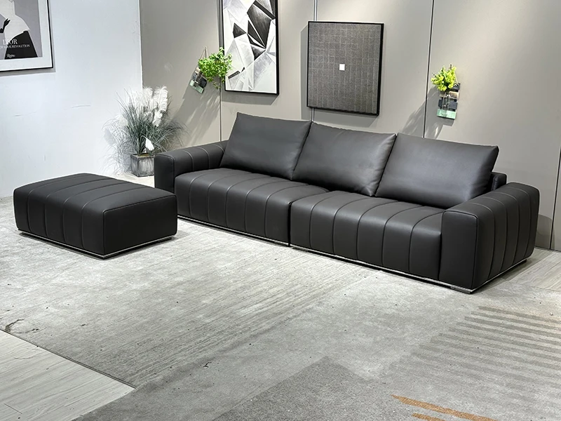 #Italian Leather Sofa Set Black Stylish Sofa Bed Genuine Leather for Home Apartment Living Rooms Hot Selling Furniture