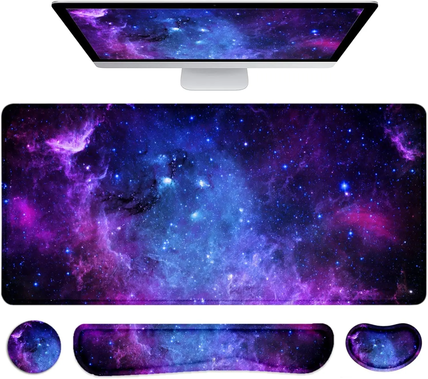 Mouse Pad with Wrist Rest, Desk Mat + Keyboard Wrist Rest Set, Desk Pad for Keyboard and Mouse, 4-in-1 Large Mouse Pad