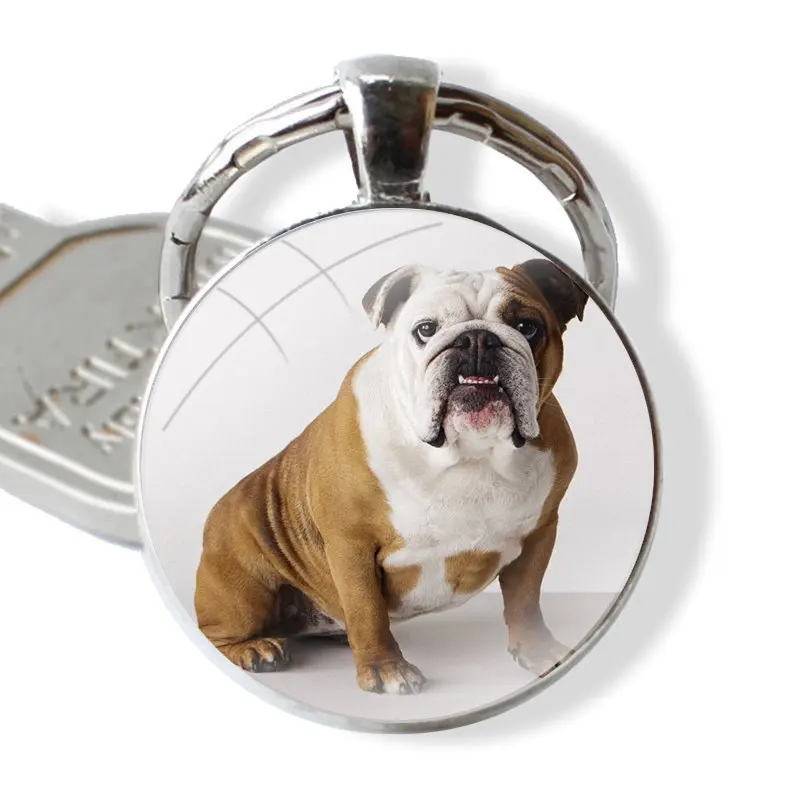 Keychain Handmade Glass Cabochon Key Ring Holder Pendant Key Chains Olde English Bulldog