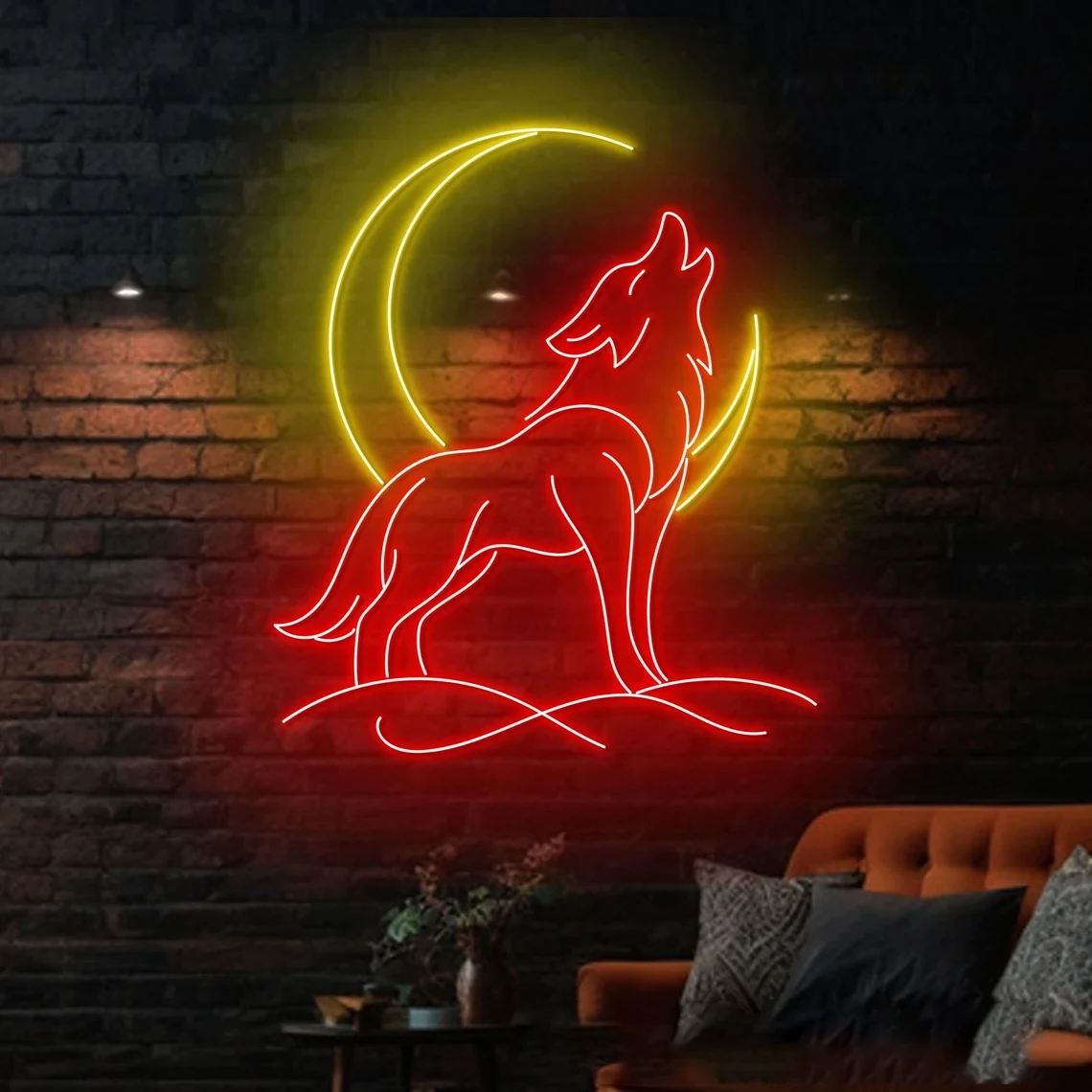 Wolf And Moon Neon Sign Wolf Sign Moon Neon Wolf Animal Room Wall Art Decor Animal Moon House Wall Sign