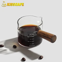 Espresso Measuring Cup 75ml 100ml Extraction Shot Glass Wooden Handle With Scale Milk Jug Latte Coffee Accessories Barista Tool