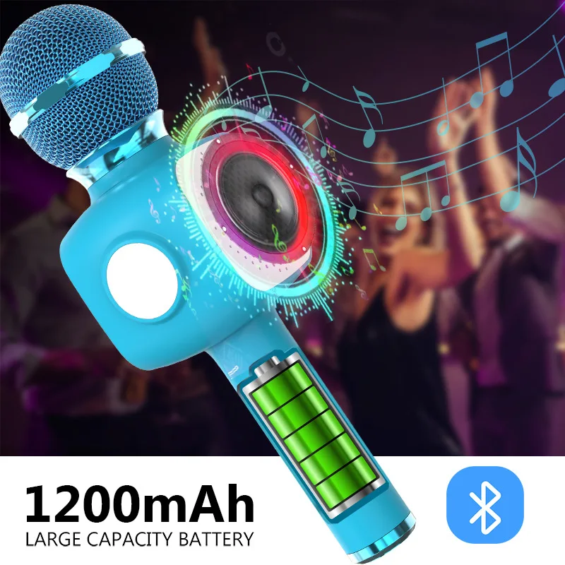 Q8 ميكروفون لاسلكي محمول باليد يعمل بالبلوتوث للأطفال يغني كاريوكي KTV صوت الكل في واحد مكبر صوت