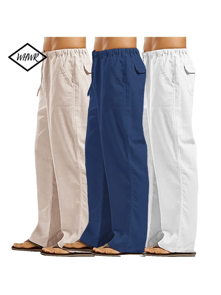 Herren Lange Hose Leichtgewicht mit Kordelzug und Taschen Bequeme Gerade Freizeithose für Sommer und Strand