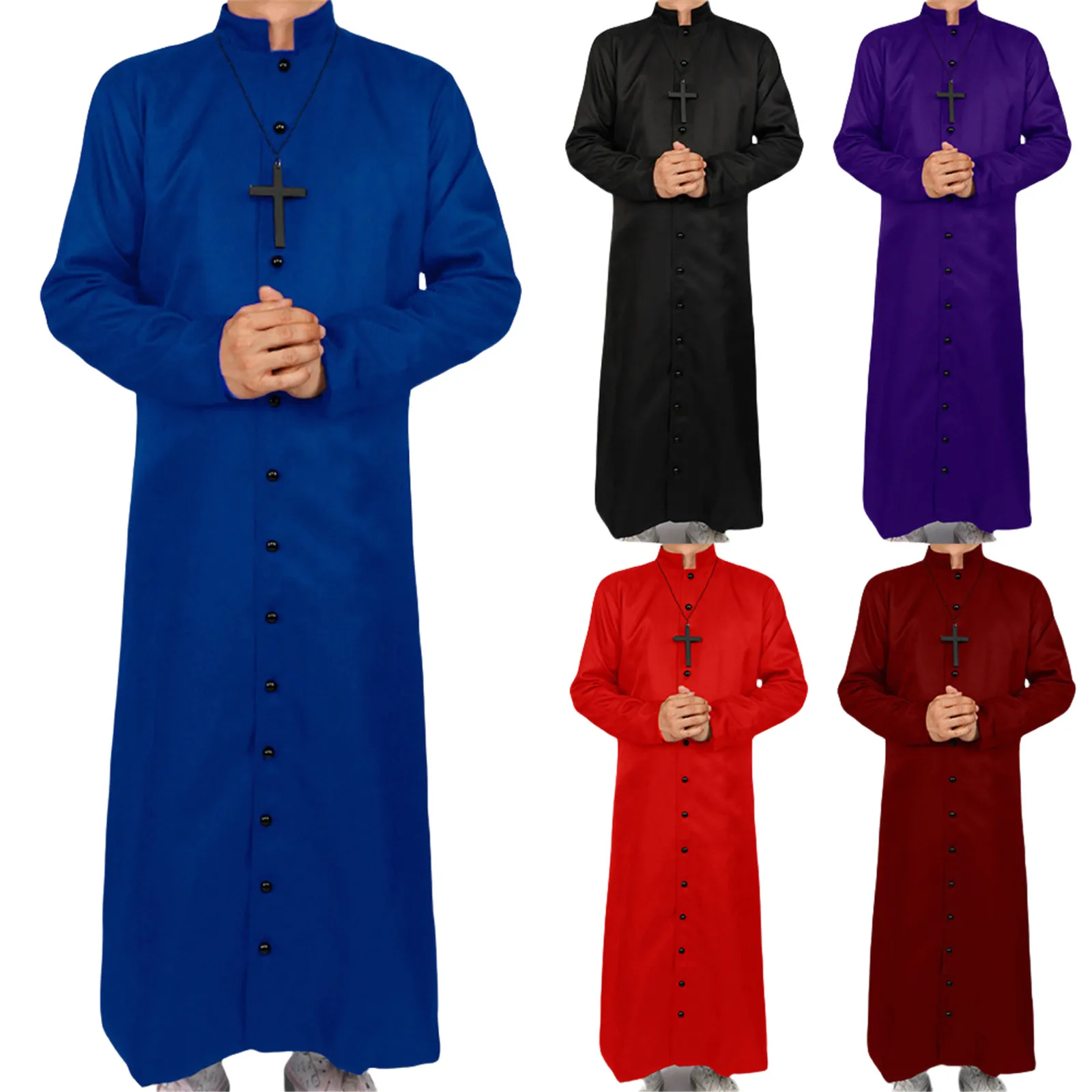 

Men Robe Church Robe Choir Minister Clergy Pulpit Liturgical Men Liturgical Stand Collar Single Breasted Minister Choir