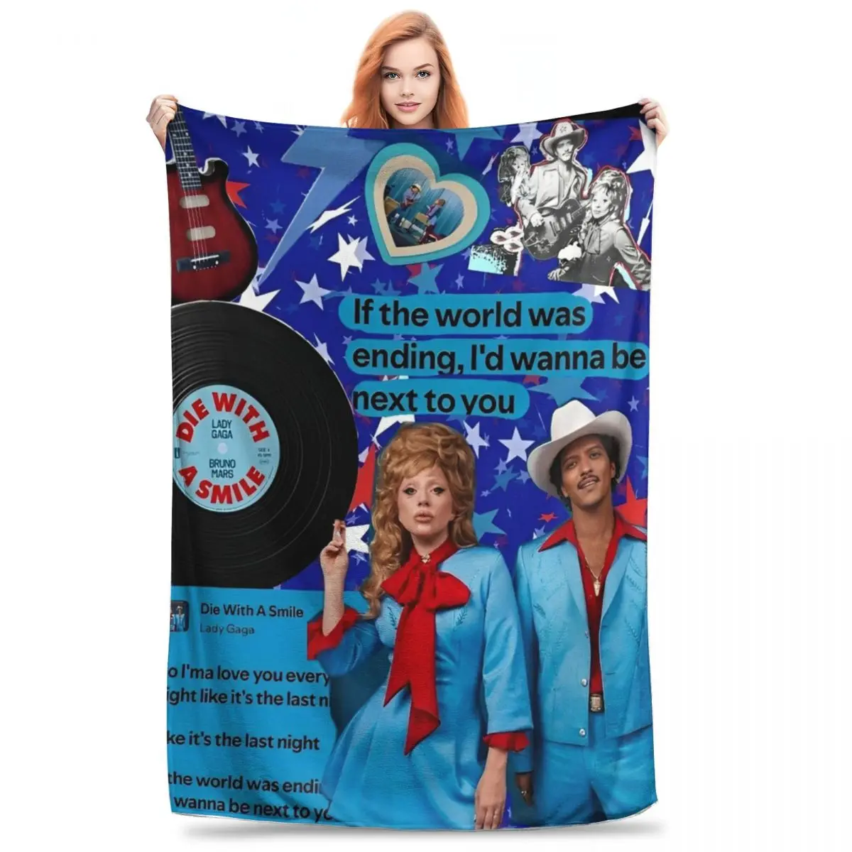 

Lady Gaga And Bruno Mars Blanket Warm Cozy Fluffy Throw Die With A Smile Album Blankets for Couch Multi-size Plush Thin Quilt