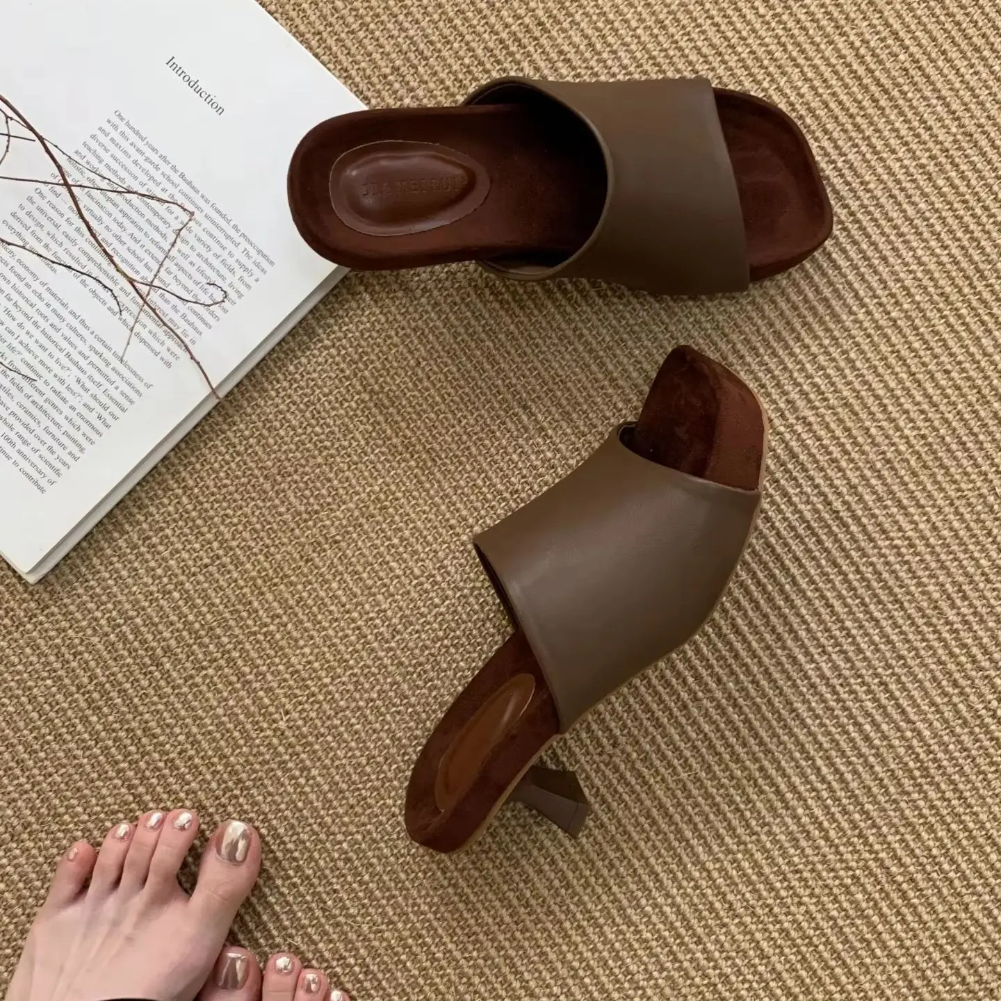 

Summer Square Toe Fashion Leopard Women Slippers Concise Women's Vacation Shoes Elegant Heeled Sandals Dress Comfort Mujer Slide