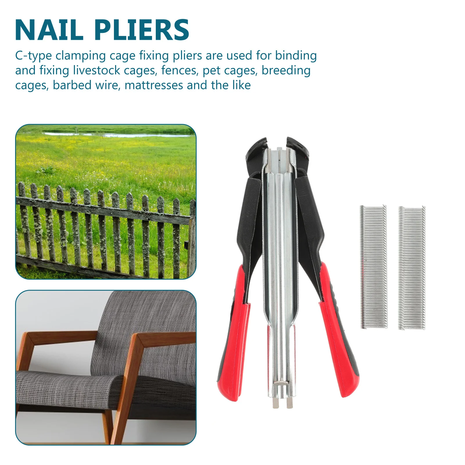 

Manual Stapling Plier Heavy Duty Iron Spring Loaded Clamp For Mesh Cage Wire Fencing Poultry Ring Fastener Tool