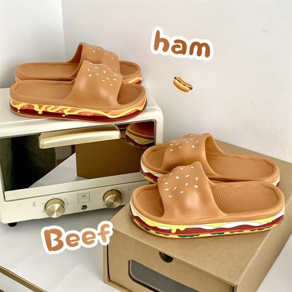

Creative Simulation Hamburger Slippers Funny Soft Bottom EVA Hamburger Slippers Non-Slip Thick Sole 3D Hamburger Slides Bedroom