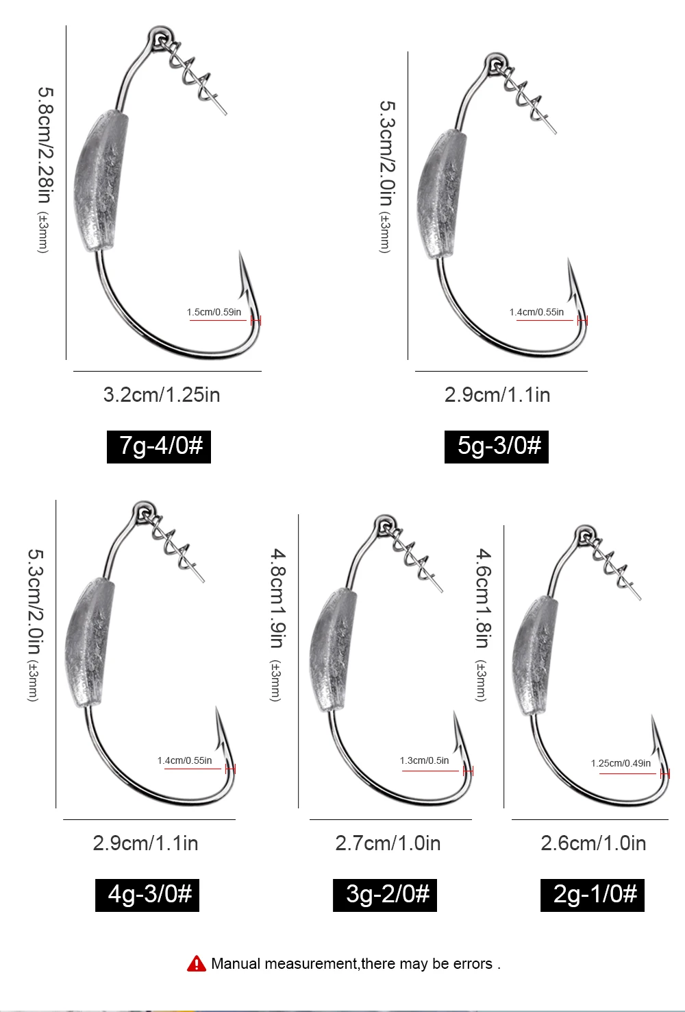 FTK 5 Stück Offset-Angelhaken, gewichtete Crank-Haken 2g3g4g5g7g, Weichköder-Haken mit Widerhaken, Jig-Wurmhaken für Texas Rigs Angelzubehör – Detail 3