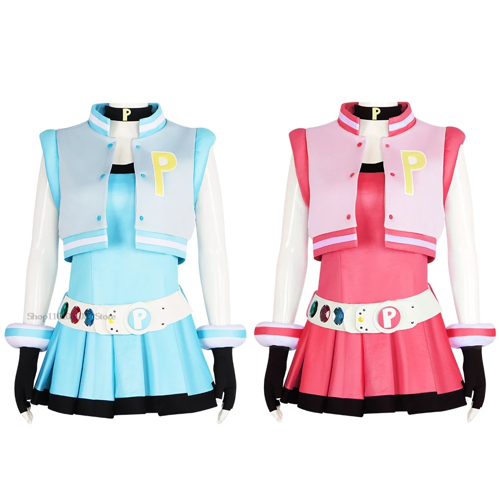 Powerpuff Girls Cosplay Costume Dress Set Blossom Buttercup Bubbles Costume Dress With Belt Set Halloween Fancy Dress For Girls