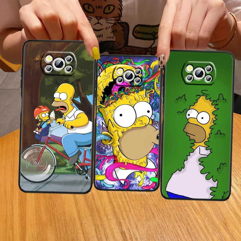 The Simpsons Animation For Xiaomi Mi Poco F5 F4 F3 X6 X5 X4 X3 M6 M5 M5S M4 M3 C65 Pro GT NFC 5G Black Cover Phone Case