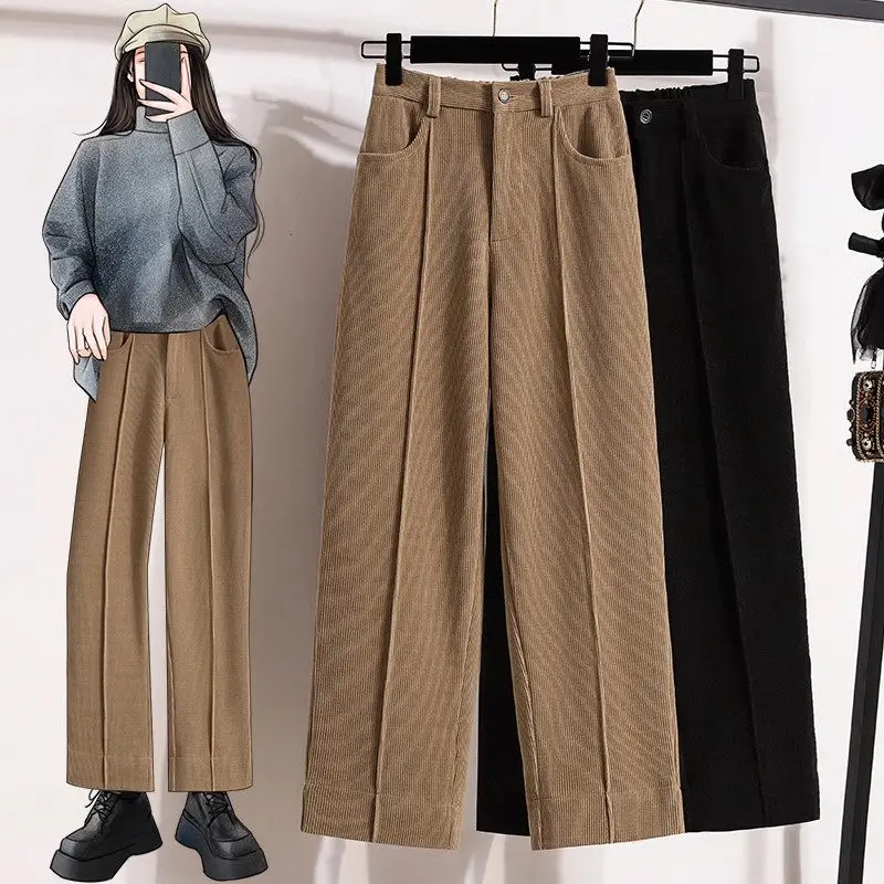 

Retro Cotton Linen Pants For Women's Autumn And Winter Slim Pants Loose Versatile High Waist Corduroy Straight Trousers Z2686