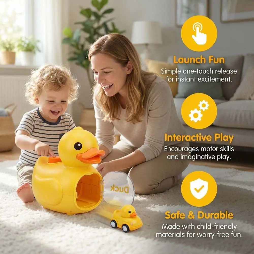 

Cartoon Design Yellow Duck Launching Press Go Parent-Child Interactive Mini Press Go Ejector Vehicles Early Education