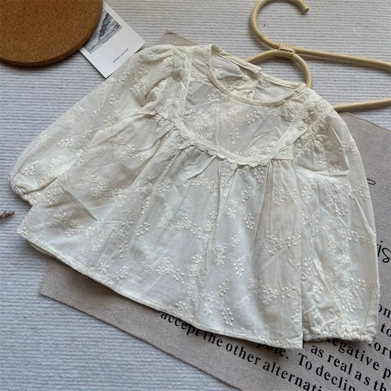 

2026 Children Bottoming Shirt Spring and Autumn New Children's Baby Girl Autumn Clothing Lace Embroidered Flower Shirt