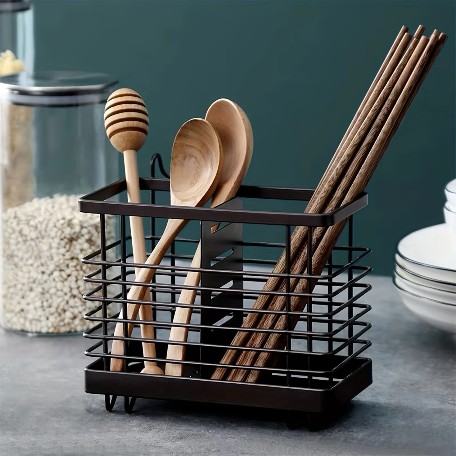 1pc Wall Mounted Draining Chopstick Cage Drying Rack Hanging Chopsticks Holder Kitchen Utensil Caddy For Pantry Countertop Resta