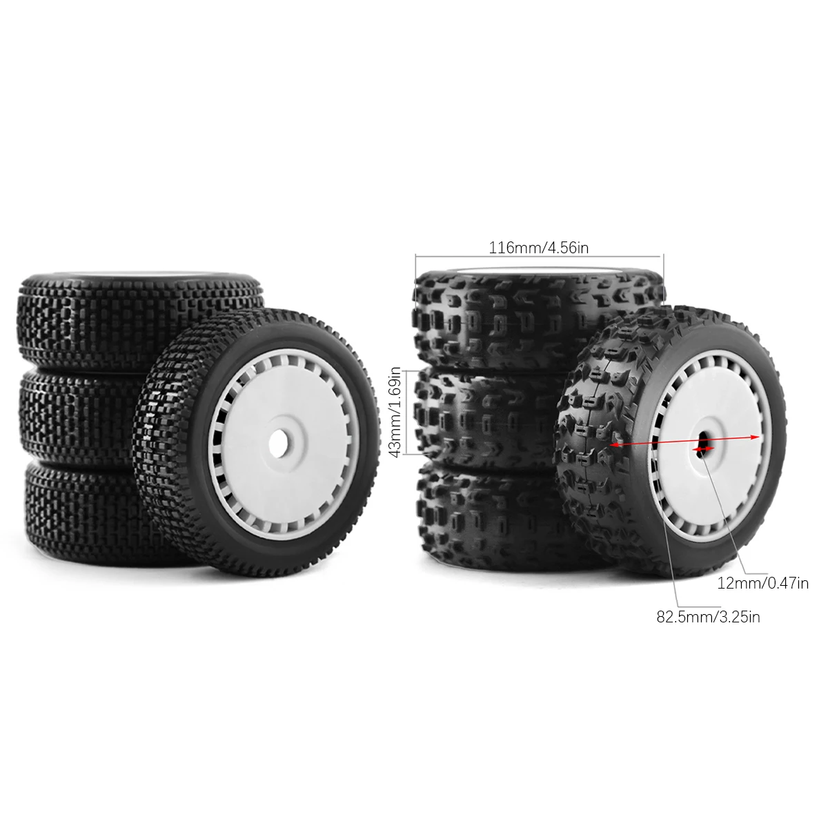 4Pcs Rubber Tires & Plastic Hub Replacement Parts Kit (17mm Hex) for ARRMA 1/8 Typhon 3S/6S 4WD BLX, Multi-Terrain Tread Pattern