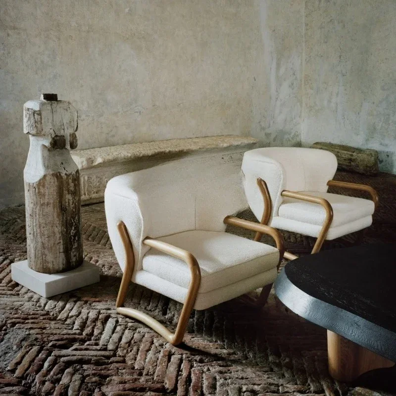 الشمال بسيط النسيج صف مستقيم الخشب الصلب ثلاثة مقاعد أريكة مصمم B & B كرسي الاستقبال بيت الشاي #4