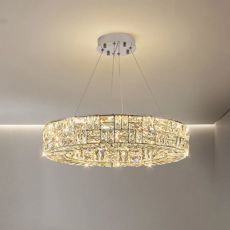 Modern Luxury K9 Crystal Chandelier Villa Dimmable LED Pendant Light for Living Room Dining Bedroom Home Decor Hanging Lighting