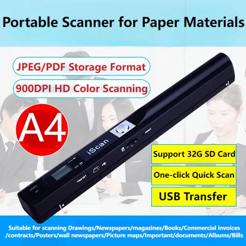 A4 Portable Handheld Scanner Suitable for Scanning Drawings/Newspapers/Magazines/Books/Invoices/Contracts/Picture Album/Maps