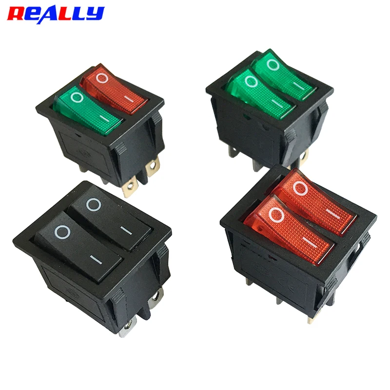 2/5PCS KCD8-212 Duplex Boat Rocker Switch 6 Pin 2Position DTSP On-Off Control Green Red 16A 220V Llluminated Power Switch