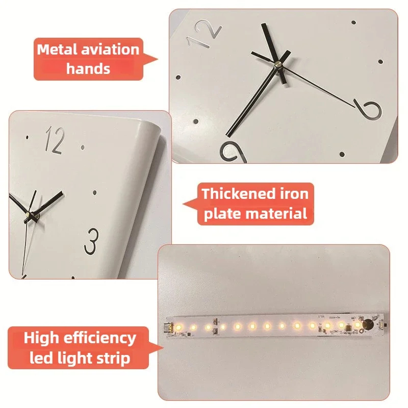 Living Room Wall Mounted Clocks Curved Corner Double Sided Silent Wall Clocks LED Induction Lighting Clock Luxury Design Decor