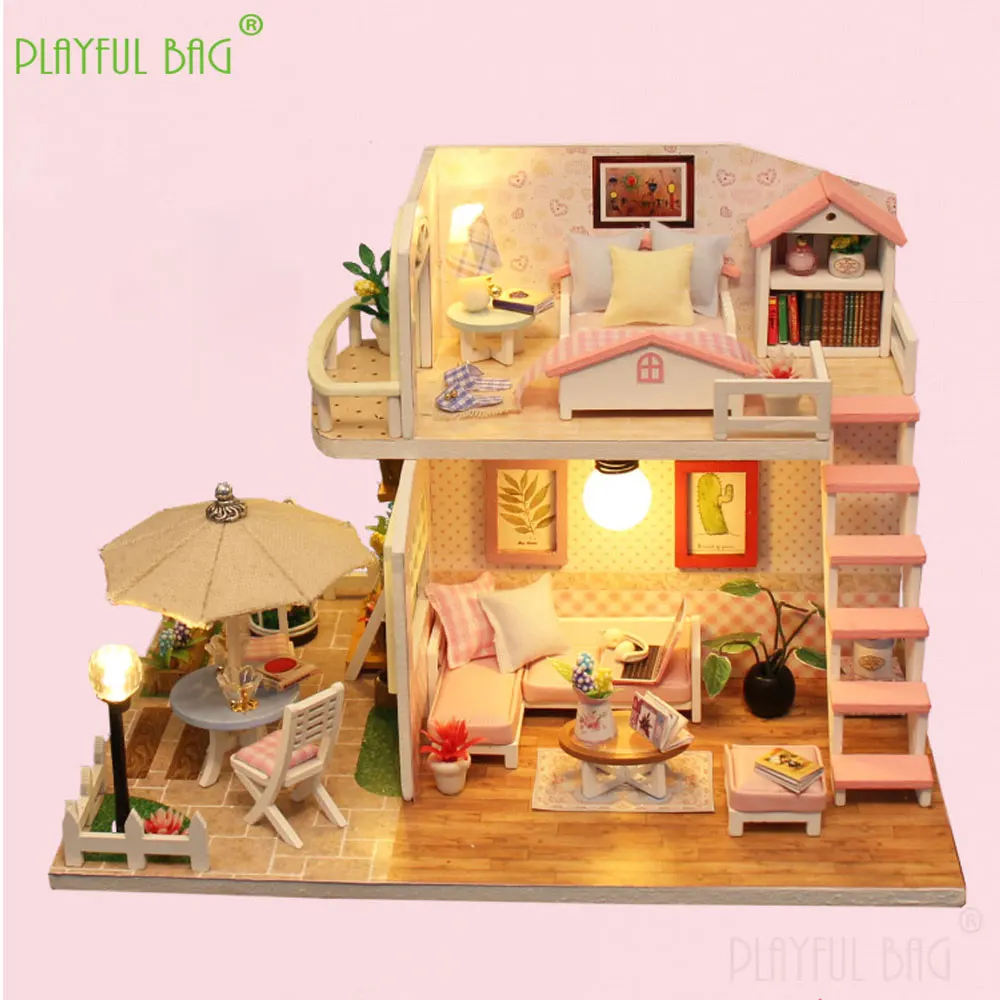 DIY 나무 수제 미니 빌라 모델 조립 cCreative 선물 3D 퍼즐 어린이 장난감 집 빌딩 블록 테이블 장식품 HG376