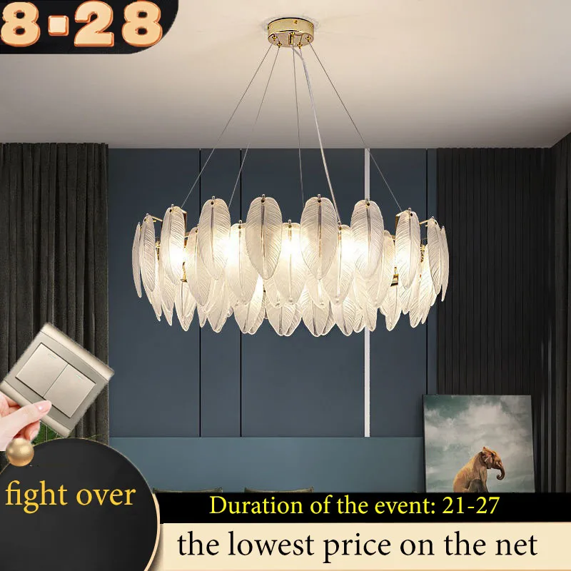 Simple Modern LED Living Room Ceiling Lights Bedroom Ceiling Chandeliers Dining Room Chandeliers Villa Feather Upholstery Lights