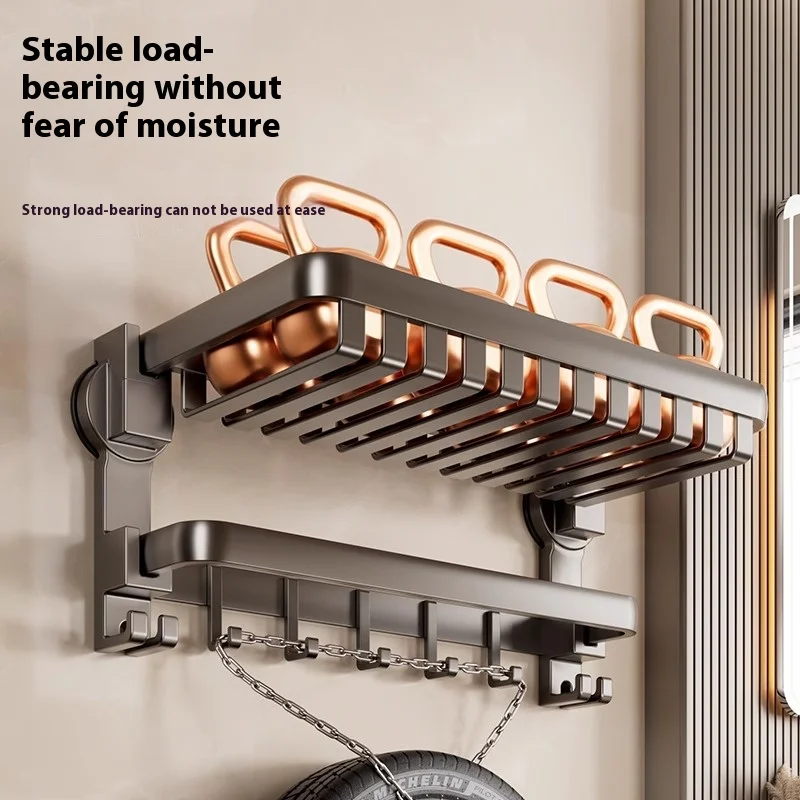 Suction Cup Towel Rack with Coat Hook Foldable Towel Storage Rack with Hook Wall Mounted Shelf Bathroom Shelf  40/50cm