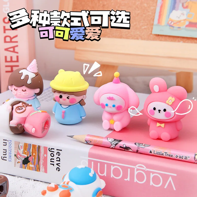 Kawaii Novelty Soft Silicone Animals Girl Pencil Sharpener Cute Stationery School Office Supplies Mini Portable Gift Prizes Kids