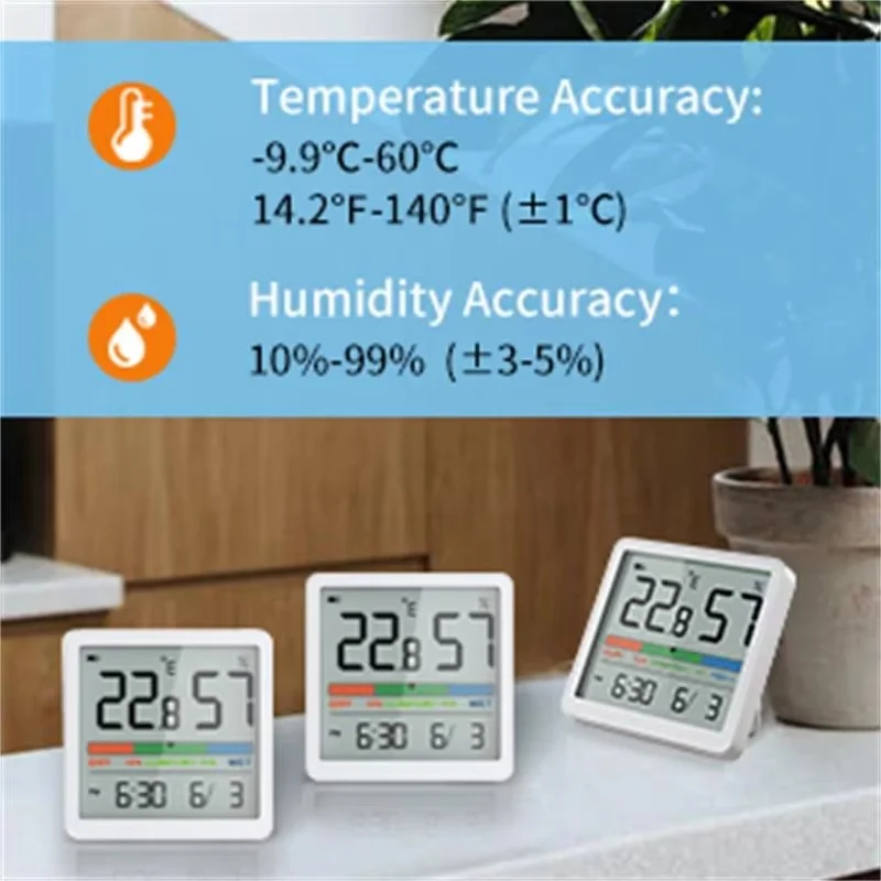 Digital LCD Indoor Thermometer Hygrometer Temperature Humidity Gauge Comfort Indicator Time Date Home Room Environment Monitor