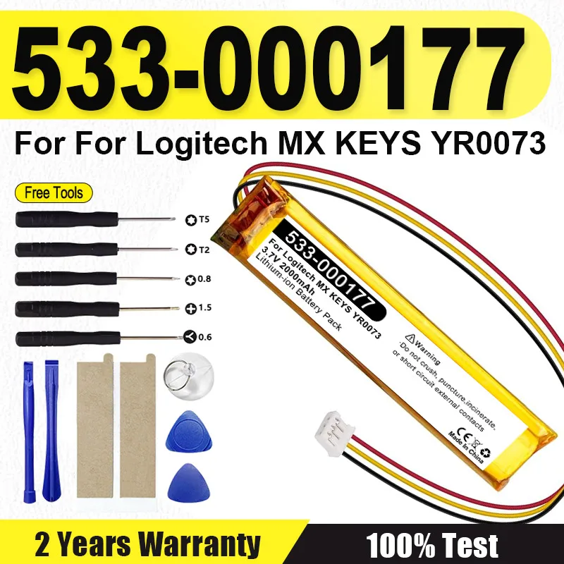 

New Replacement Battery 533-000177 2000mAh For Logitech YR0073 MX KEYS Bateria + Free tools