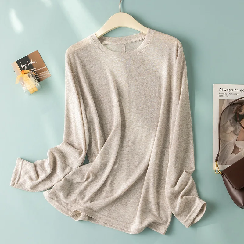 

Женская футболка из рами на весну-лето, с длинным рукавом, легкая, полупрозрачная, цвета меланж