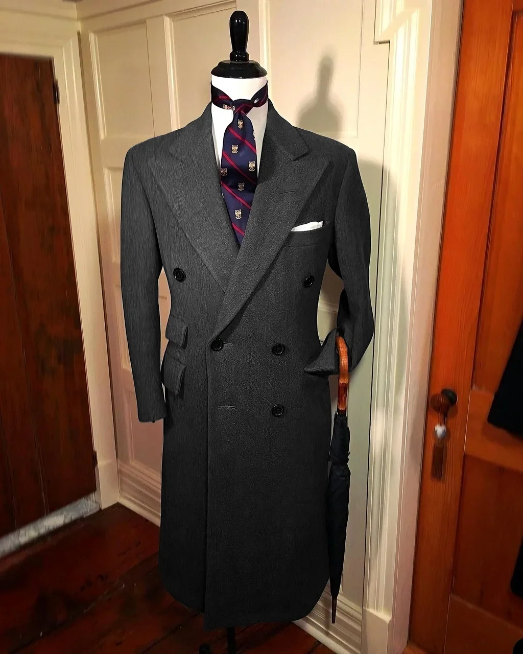 Formal Man Trench Coat Customized Single Blazer Full Man Terno Peak Lapel Long Coat Daily Business Elegant Men\'s Winter Jacket