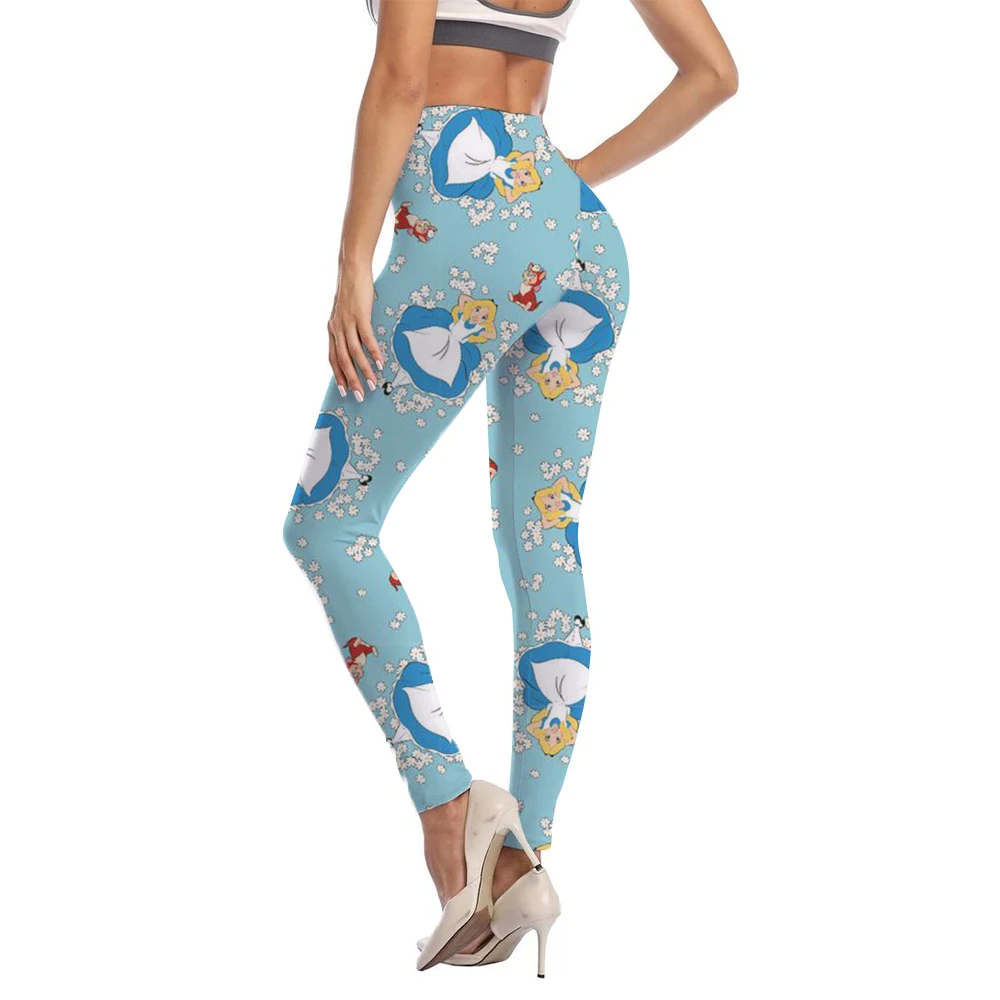 Disney Princess print Pink Tight Casual High Stretch Women's Leggings, Sporty And Sexy Fitness Retro Nine Point Pencil Pants